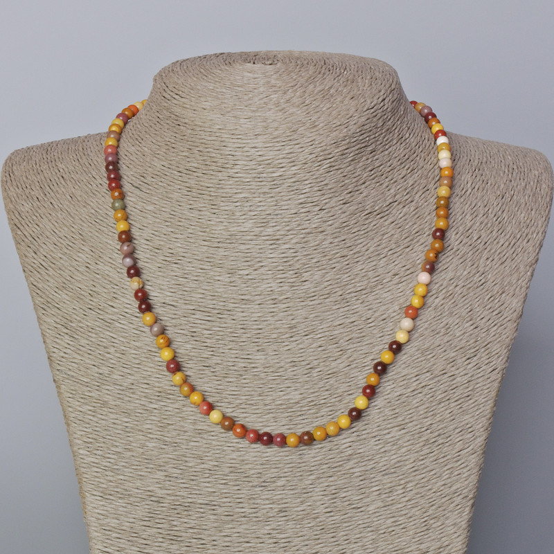 Mookaite Jasper Necklace, natural stone, smooth beads, 4–5 mm diameter, length 45–48 cm