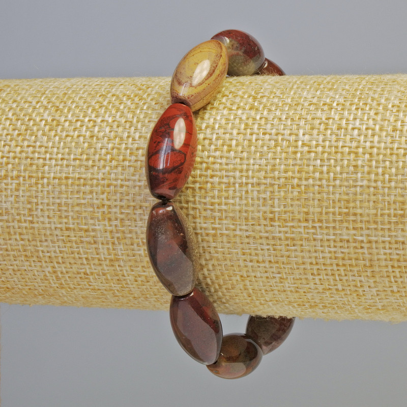 Red Jasper Bracelet, Natural Stone Oval Beads, Diameter 10x20 mm +/- (Stretch), Length 18 cm+