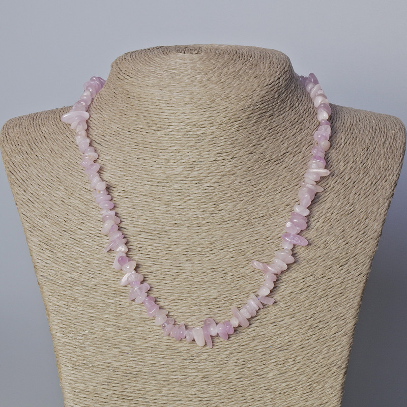 Kunzite Necklace - natural stone chip beads, 9x4 mm diameter, length 45-47 cm