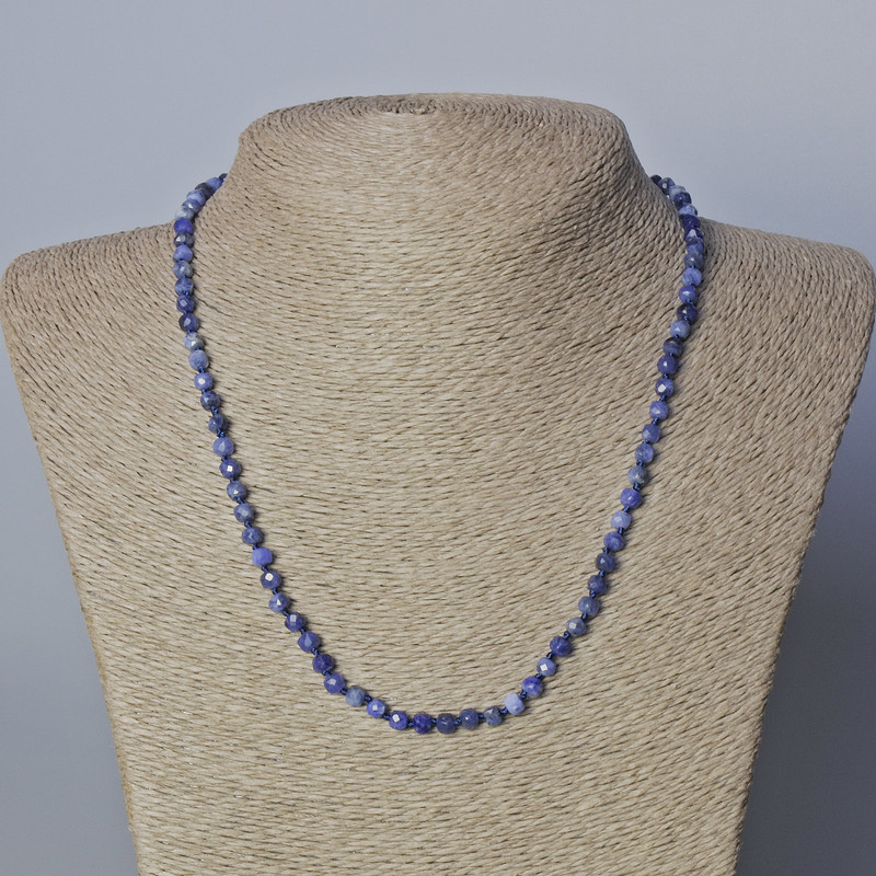 Sodalite Necklace with Faceted Cube Beads, Natural Stone, 4 mm Diameter, 45–49 cm Length