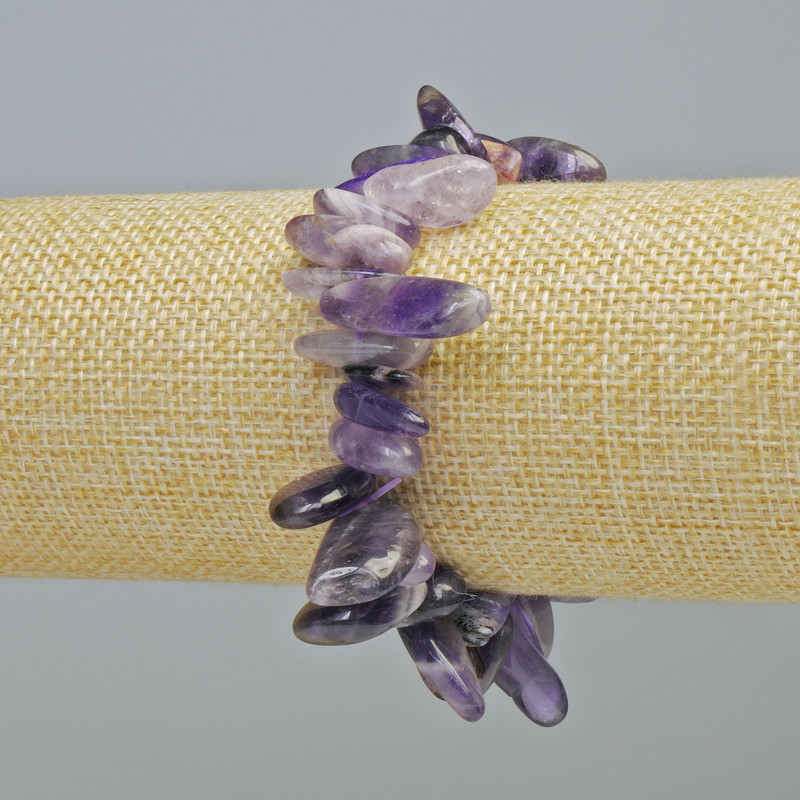 Bracelet with Amethyst and Charoite, natural stone chip 'Needle', diameter 18x4 mm +/- (stretch), length 18 cm+