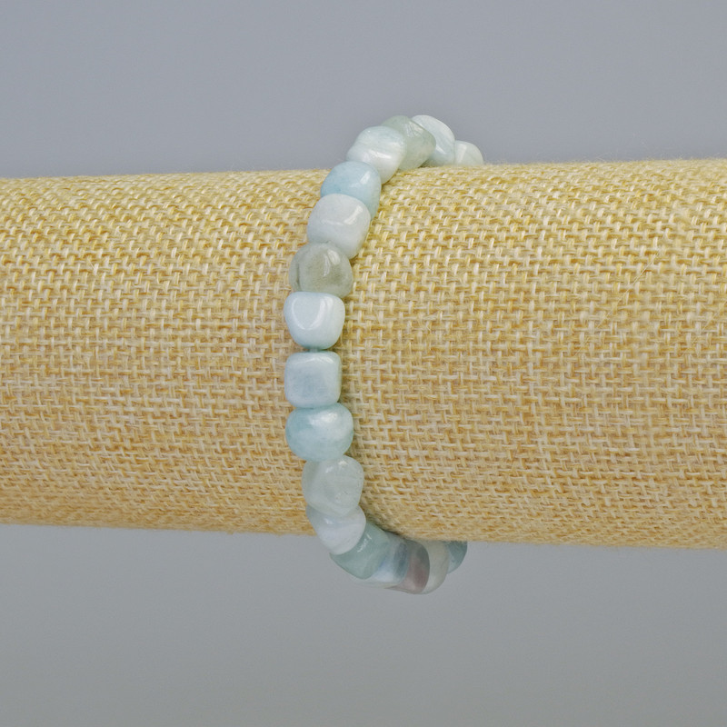 Aquamarine Bracelet with Natural Gemstone, Faceted Beads, 7mm Diameter ± (Stretch), Length 18cm+