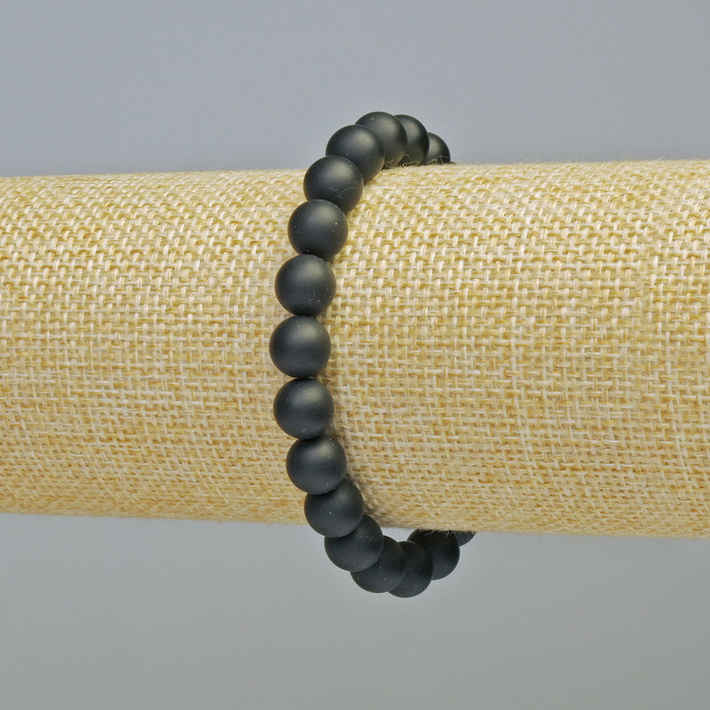 Shungite Bracelet (Synthetic) Smooth Beads, 8mm Diameter, Stretch Band, 18 cm Length