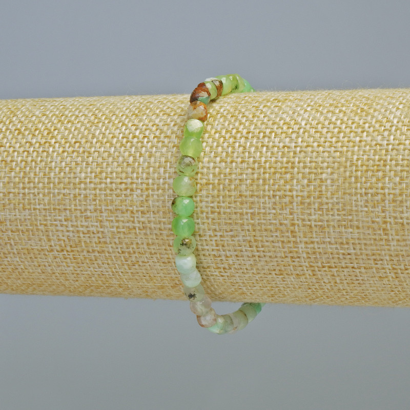 Chrysoprase Bracelet, Natural Stone, Faceted Cube, Diameter 4.5 mm ± (Stretch), Length 18 cm+