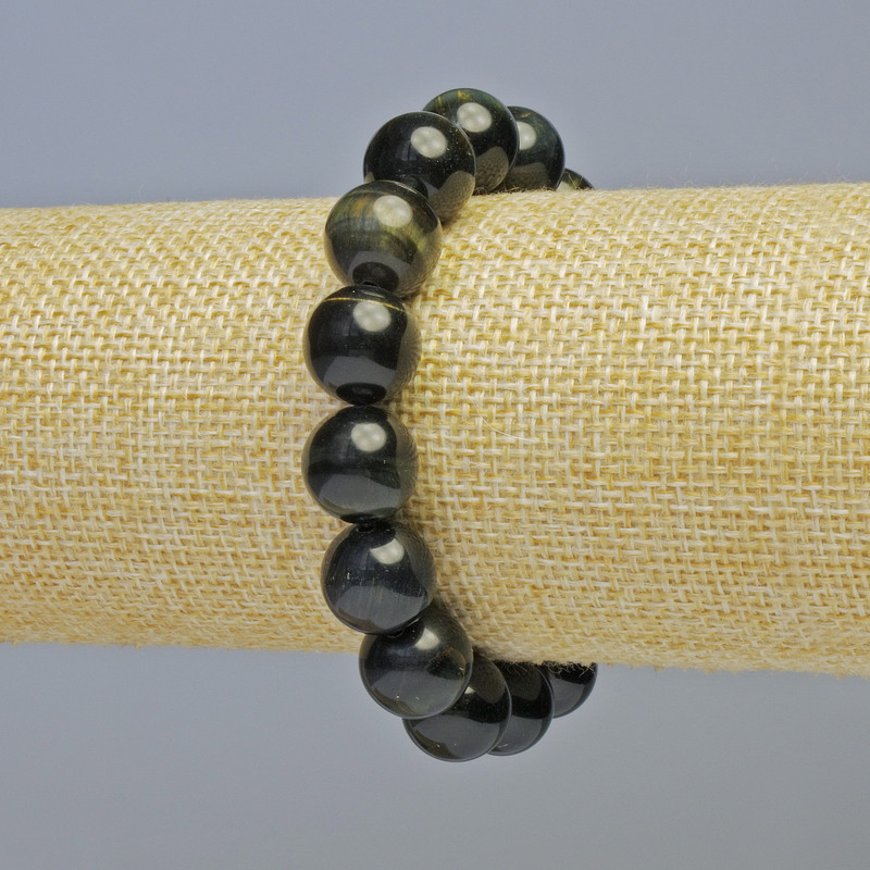 Hawk's Eye Bracelet, natural stone, smooth beads, 12mm diameter ± (stretch), length 18cm ±