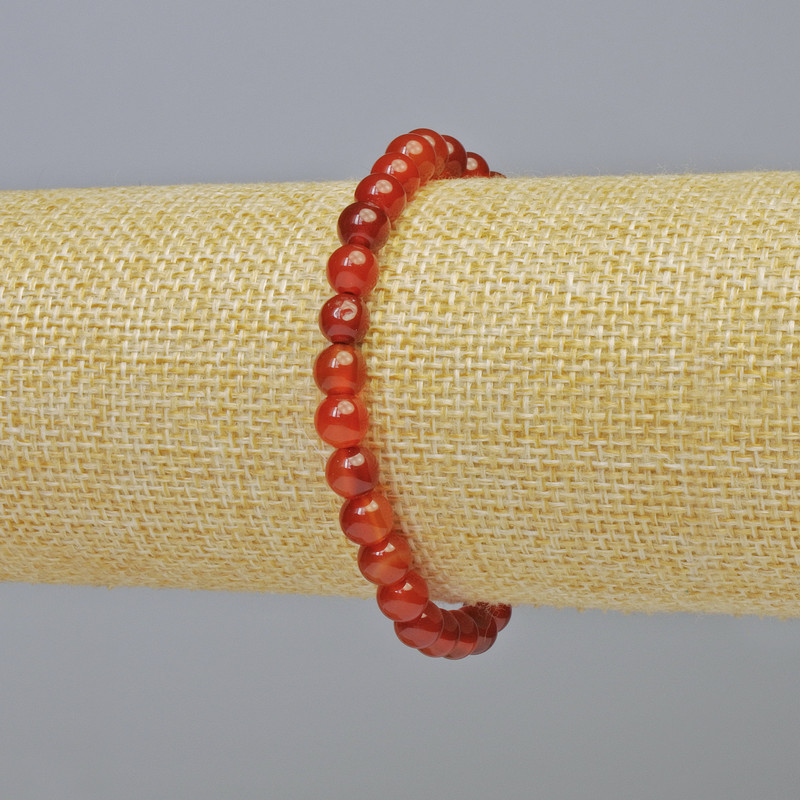 Carnelian Bracelet, Natural Stone, Smooth Beads, 6 mm Diameter ± (Stretch), Length 18 cm+