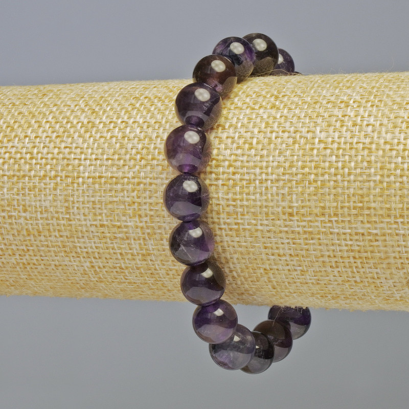 Amethyst bracelet with natural stone, smooth beads, diameter 10mm ± (stretch), length 18 cm+