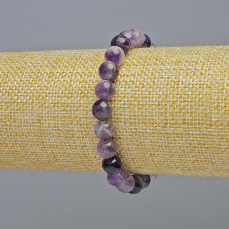 Amethyst Bracelet with Natural Stone - Smooth Bead, 8 mm Diameter ± (Stretch), 18 cm Length