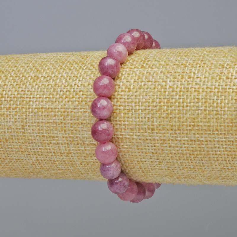 Bracelet with rubellite tourmaline, natural stone, smooth beads, 8 mm diameter ± (stretch), length 18 cm+
