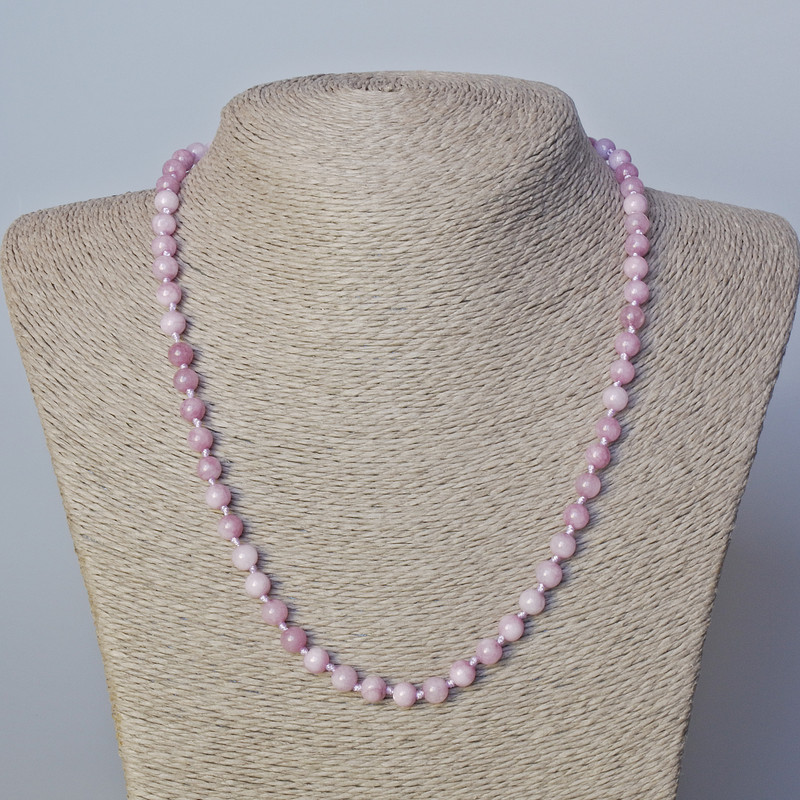 Kunzite Necklace (Synthetic) Smooth Beads, 6 mm Diameter, 45–50 cm Length