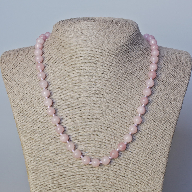 Rose Quartz Necklace (synthetic) smooth beads, 8 mm diameter, length 45–50 cm