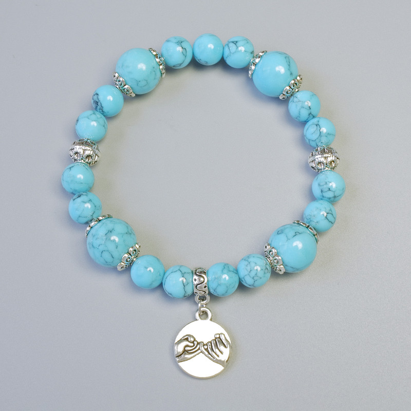Turquoise Bracelet (Pressed) Smooth Bead, 12 mm Diameter, 8.5 mm +- (Stretch), Length 18 cm +- with Metal Inserts