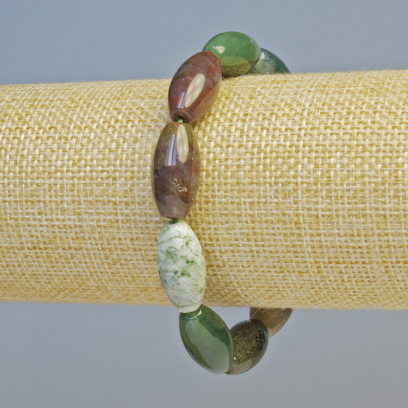 Bracelet with multicolored Jasper, natural stone, oval, 10×20 mm ± (stretch), length 18 cm+