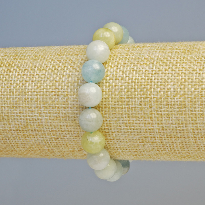 Morganite Bracelet with Natural Stone, Smooth Bead, 10mm Diameter ± (Stretch), Length 18 cm+