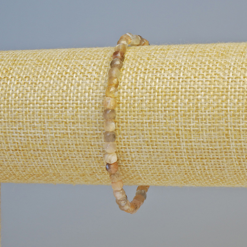 Selenite bracelet with natural stone faceted cube beads, diameter 4 mm ± (stretch), length 18 cm+