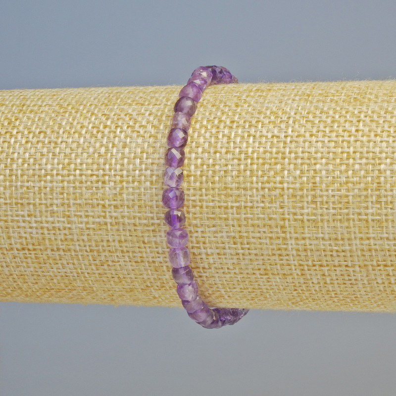Amethyst bracelet with natural stone, faceted cube beads, diameter 4–5 mm ± (stretch), length 18 cm+