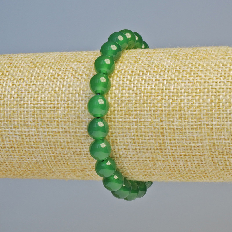 Chrysoprase Bracelet - Natural Stone, Smooth Beads, 8 mm Diameter ± (Stretch), 18 cm Length