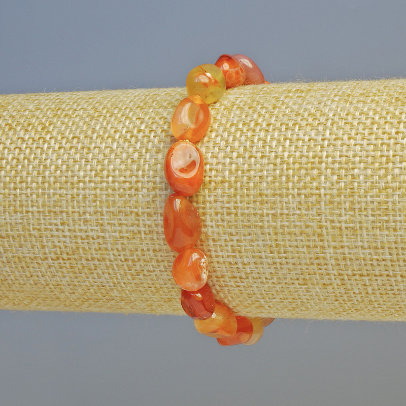 Carnelian Bracelet with Natural Stone, Faceted Beads, 8x10 mm +/- (stretch), Length 18 cm+