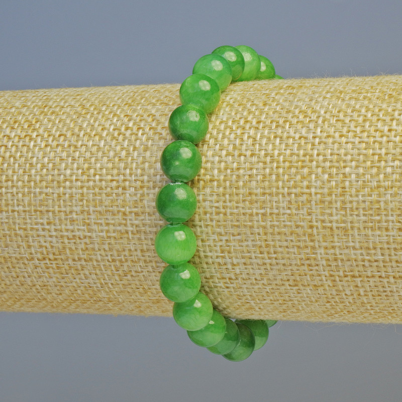 Bracelet with Chrysoprase (synthetic acrylic) smooth beads, diameter about 8.5 mm, stretch, length 18 cm+