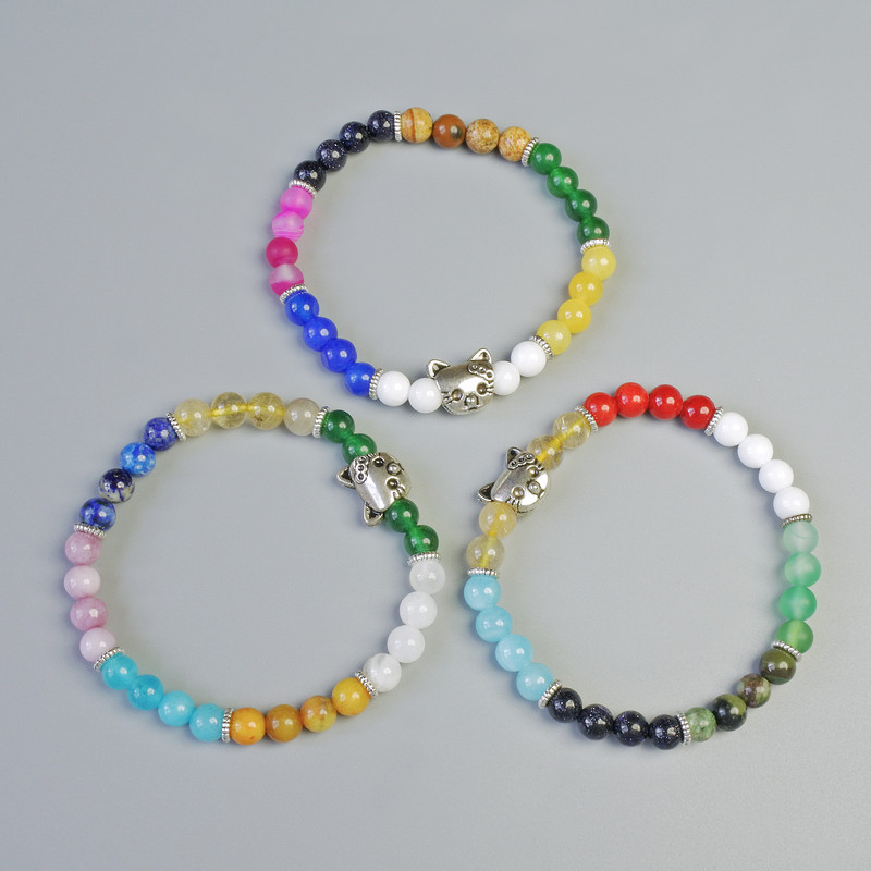 Bracelet Assortment: Smooth Bead, 6mm diameter ± (stretch), length 18cm ± with metal inserts