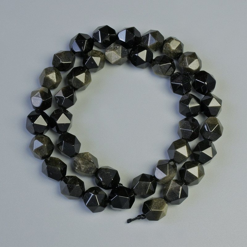 Sun Obsidian Beads, natural stone, faceted, diameter 8.5×10 mm, length about 38 cm on a string
