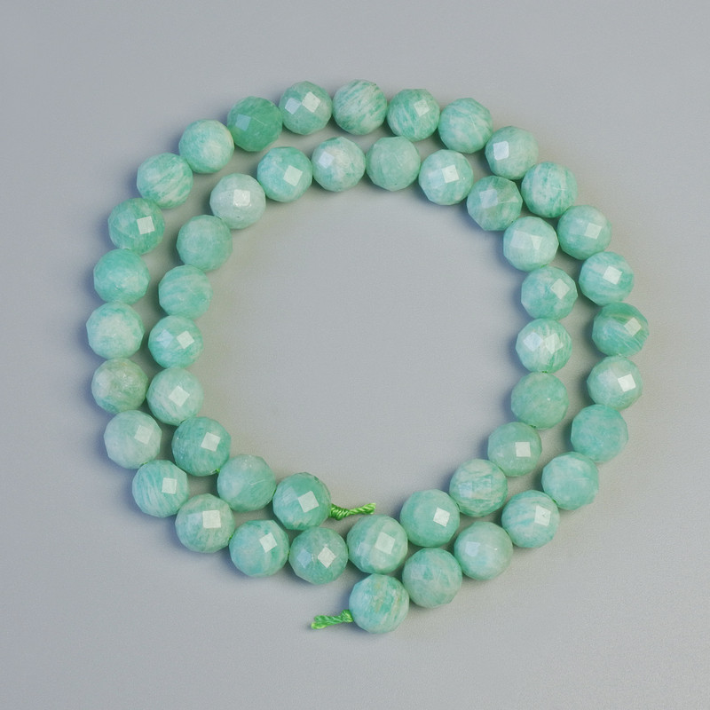 Amazonite beads, natural stone, faceted round beads, 8 mm diameter, 39 cm length on thread