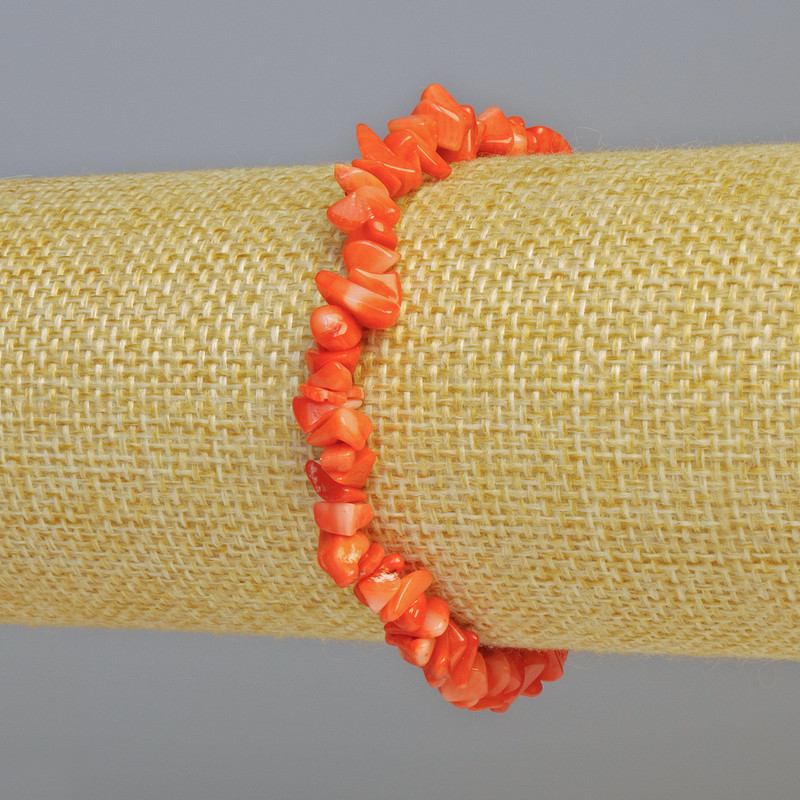 Orange natural coral chip bracelet, 6x3 mm diameter ± (stretch), length 18 cm+