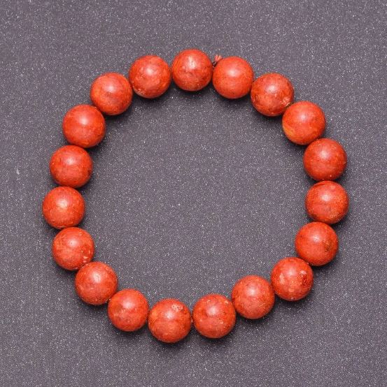 Sponge Coral Bracelet with Smooth Beads, 12 mm Diameter, 18 cm Length (Stretch)