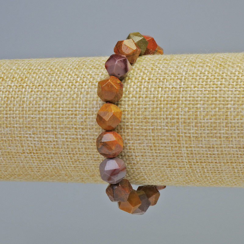 Mookaite Jasper Bracelet, natural stone, multifaceted, diameter 9x10mm ± (stretch), length 18 cm