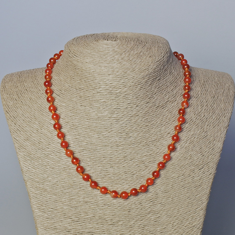 Carnelian Necklace with Natural Stone, Smooth Beads, 6 mm Diameter, 45–47 cm Length