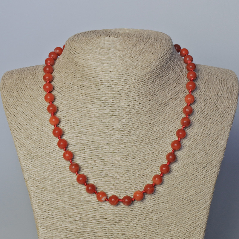 Carnelian Necklace, Natural Stone, Smooth Beads, 8 mm Diameter, 45–46 cm Length