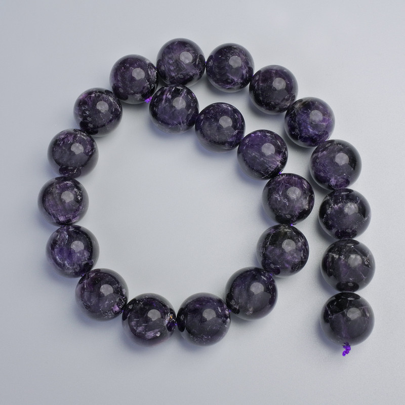 Amethyst Beads, Natural Stone, Smooth Round Beads, Diameter 18mm ±, Length 39cm ± on Thread