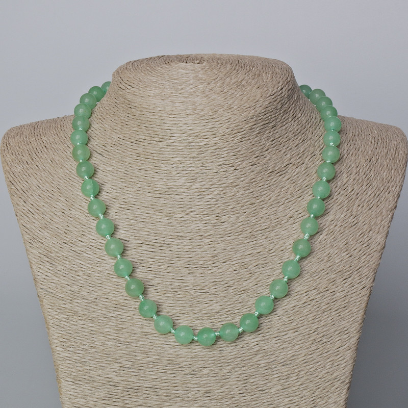 Nephrite Necklace with Natural Stone Smooth Beads, Diameter 8.5 mm, Length 45-47 cm