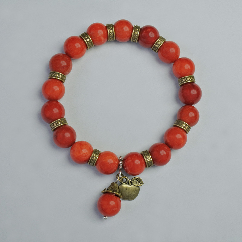 Bracelet Red Jasper (Pressed) Smooth Bead, 10 mm Diameter ± (Stretch), Length 18 cm ± With Metal Inserts