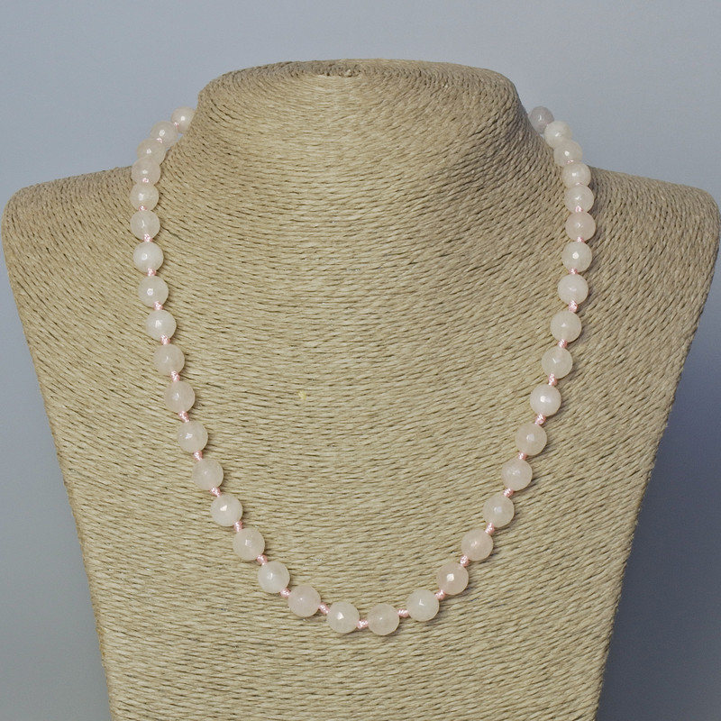 Pink Quartz Necklace, Natural Stone, Faceted Bead, 8 mm Diameter, 45–50 cm Length