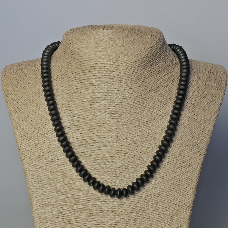Necklace made of synthetic shungite — smooth rondels, 8×5 mm, length 45–49 cm