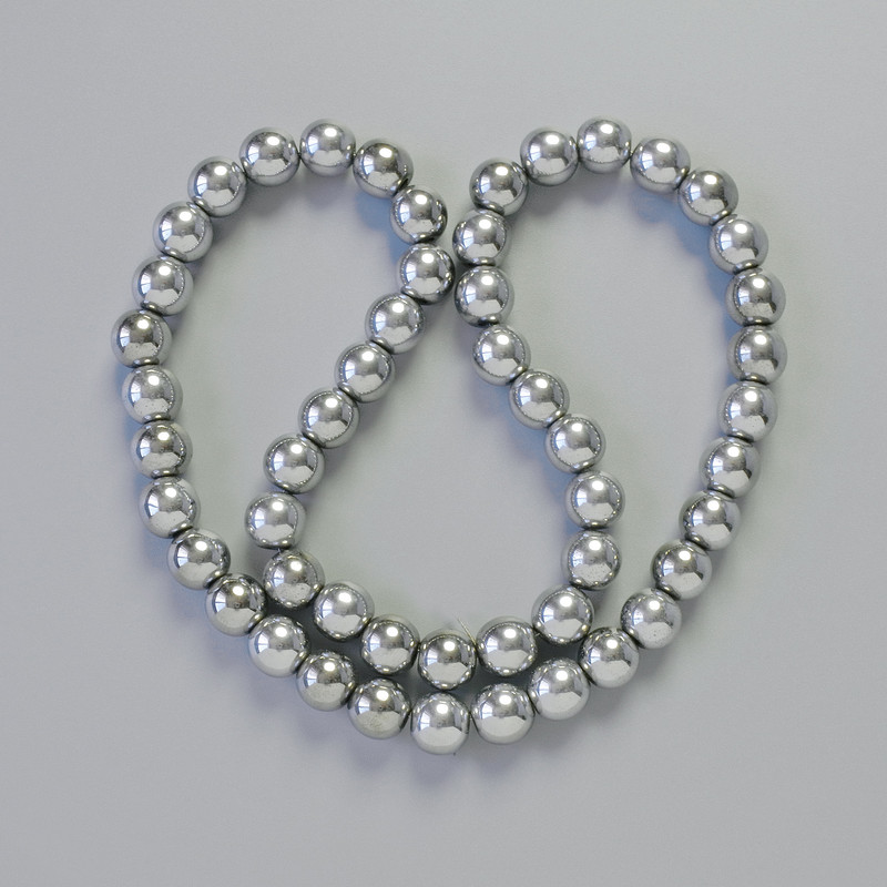 Hematite Beads AAA, Silver Color, 8 mm Diameter, 42 cm Length on Thread