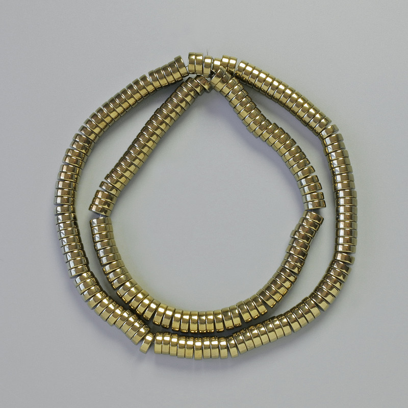 Bronze-colored hematite rondelle beads, 6×2 mm, 42 cm length on thread