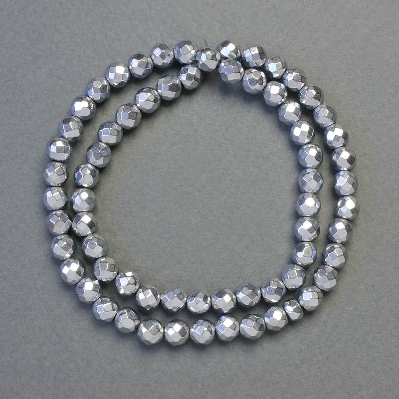 Hematite Beads Faceted Ball, Silver Color, 6mm Diameter, 41cm Length Strand