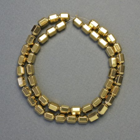 Hematite hexagonal beads, gold color, 5x8 mm diameter, 42 cm strand