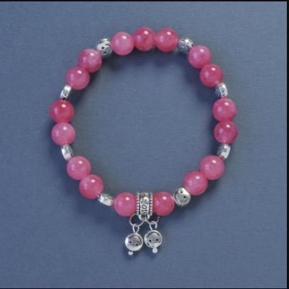 Tourmaline Bracelet (Synthetic) Smooth Beads, 8 mm Diameter, 18 cm Length, Elastic with Smiley Pendant