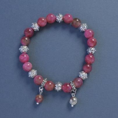 Tourmaline Bracelet with Smooth Beads, 8 mm Diameter, 18 cm Length, Elastic with Rose Pendant