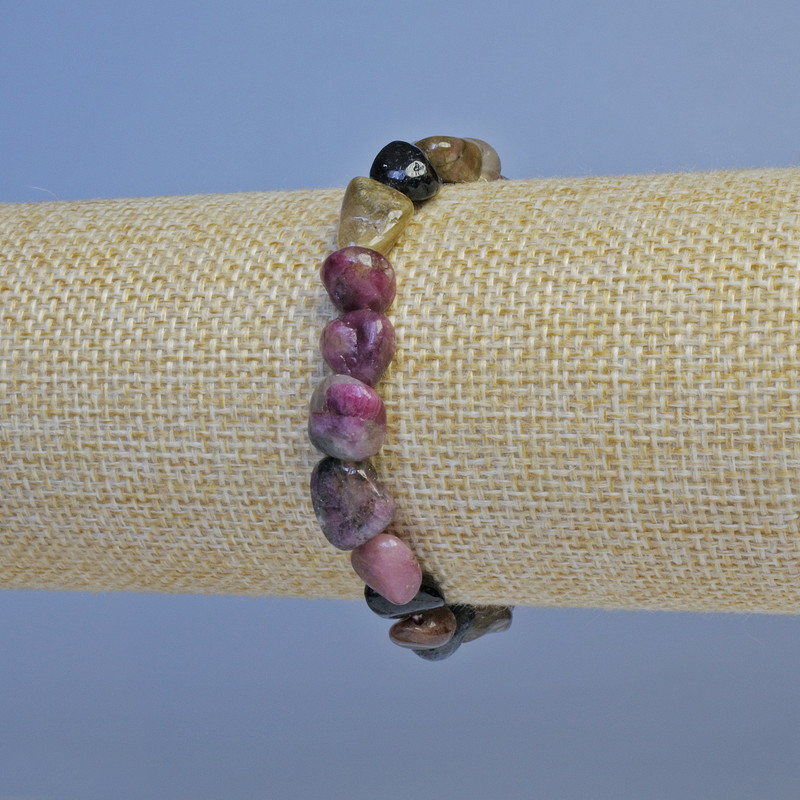 Faceted Tourmaline Bracelet, 9mm Diameter, 18cm Length, Stretch Base