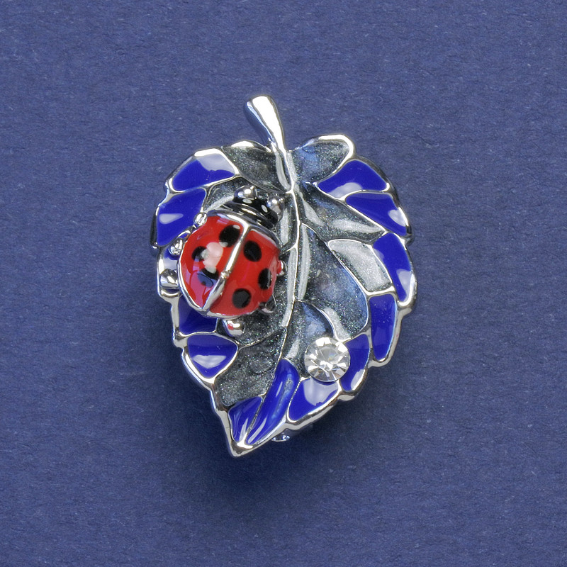 Brooch 'Ladybug' yellow-blue enamel silver-tone metal 17x24mm+