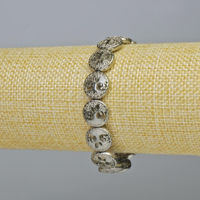 Hematite Bracelet 'Tree' Silver-colored, diameter 12.5×4.5 mm, length 18 cm +/- (stretch)