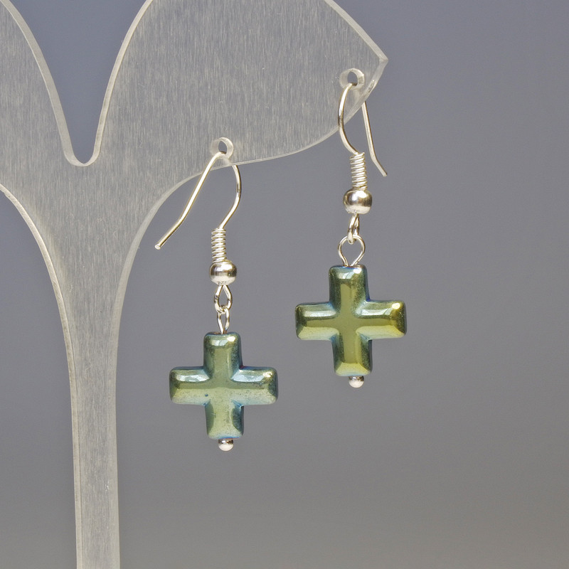 Hematite Earrings - Crosses 'Chameleon', diameter 13×13 mm, length about 3.2 cm