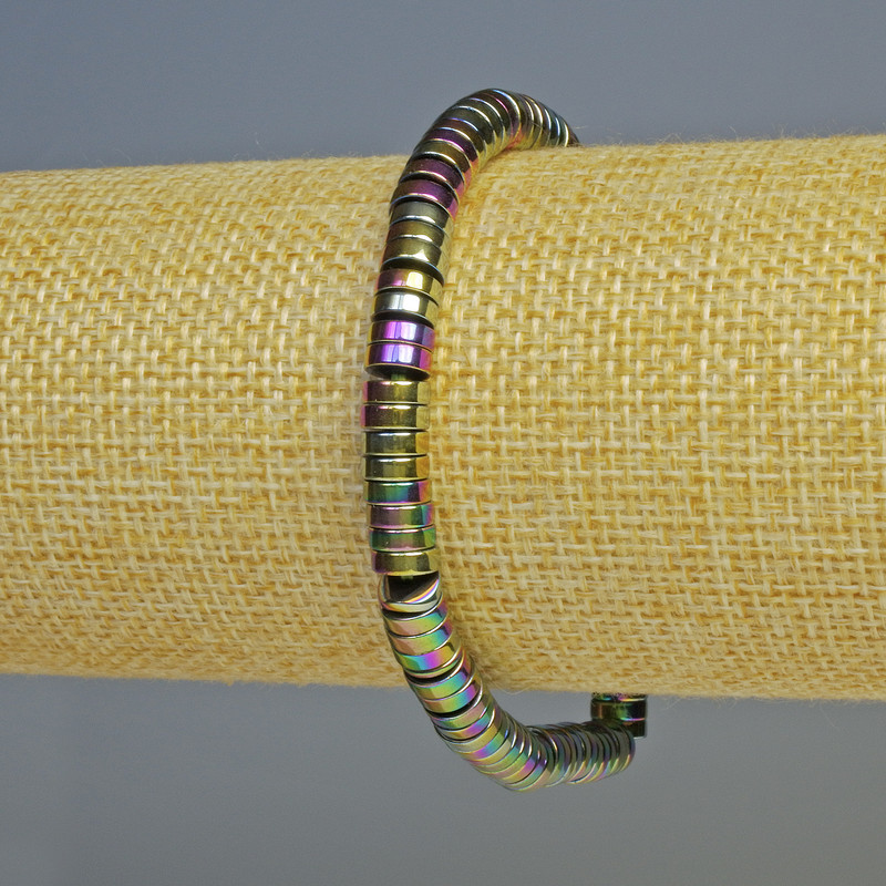 Hematite Rondelle Bracelet Multicolor, Diameter 6x2 mm ±, Length 18 cm ±, Stretchy