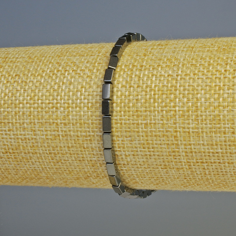 Hematite Bracelet, Rectangular Shape, Black Color, 5x3 mm, Length 18 cm, Elastic