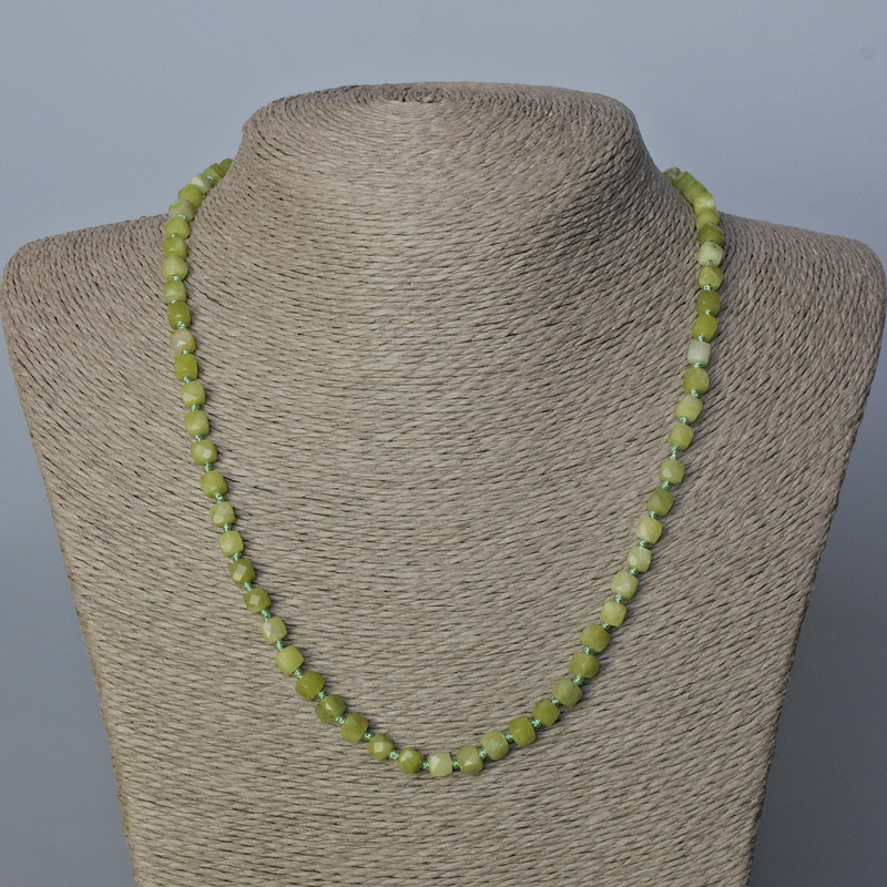 Jadeite Necklace with natural stone, faceted cube bead, diameter 5×5 mm ±, length 51 cm ±