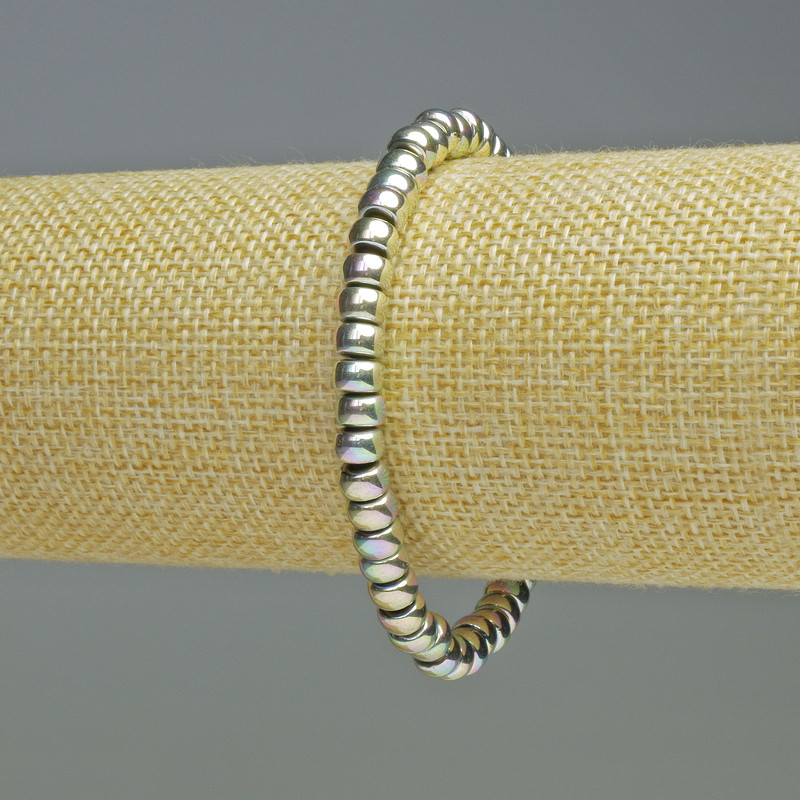 Hematite Rondelle Bracelet, iridescent rainbow color, 6x4 mm diameter, 18 cm length, stretch